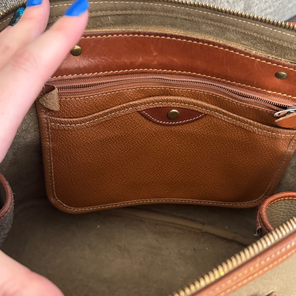 Dooney & Bourke Tan/Olive Green and Brown Leather Satchel - Picture 5 of 6